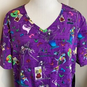 Disney Tim Burton’s The Nightmare Before Christmas Skellington V-neck Scrub Top
